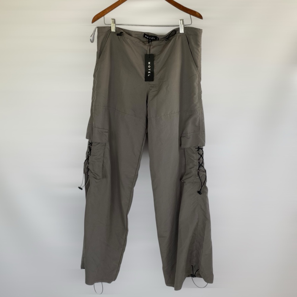 MOTEL NWT Fabio Trouser in Gray Toggle Cargo Cinch Relaxed Fit